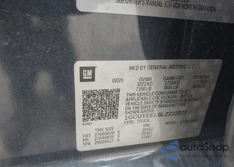 2020 Chevrolet Silverado 1500 4Wd Short Bed Rst из США, поврежденный, VIN 1GCUYEEL6LZ232077